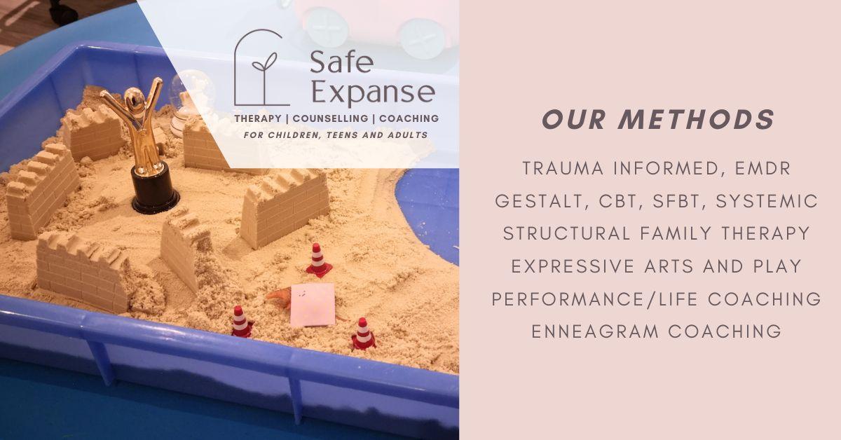 Our methods are: trauma informed, emdr gestalt, cbt, sfbt, systemic structural family therapy expressive arts and play performance/life coaching enneagram coaching