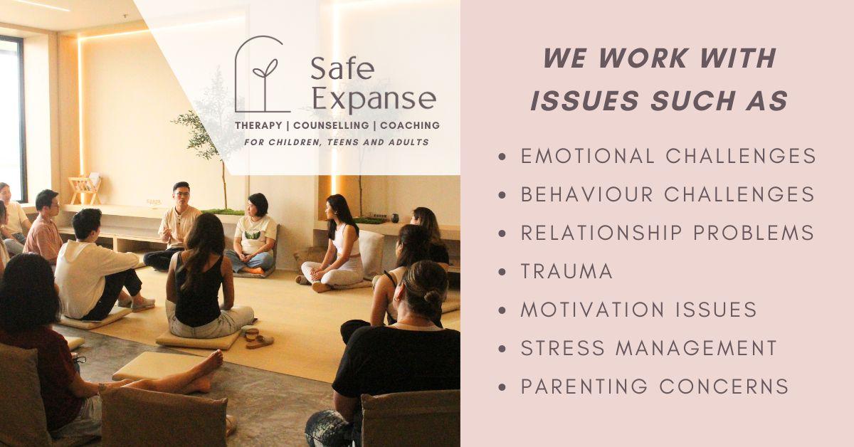 Issues we work with include emotional, behavioural and relationship challenges, trauma, motivation issues, stress management, parenting concerns